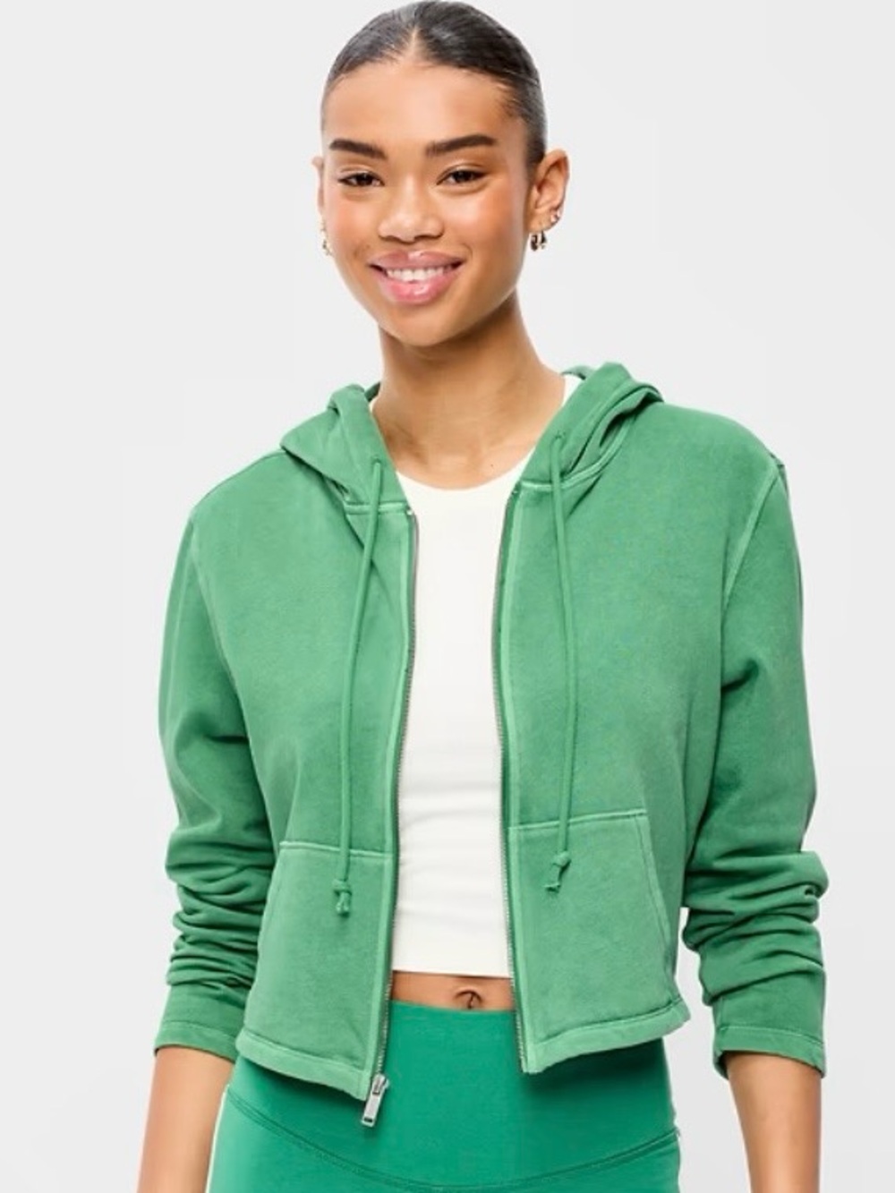 Old Navy Women's Green Cropped Zip Hoodie